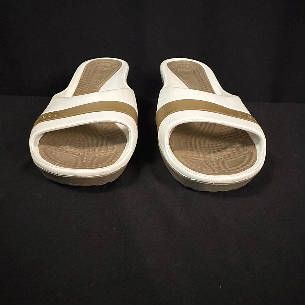 Crocs Sassari Wedge Slide Sandals Slip On Mules Heels White Tan Khaki Womens 10